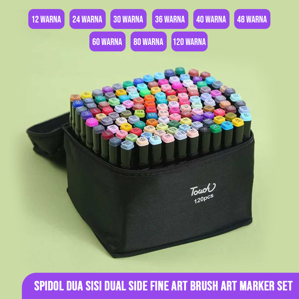 

Spidol Dual Side Fine Art Brush Art Marker Set 12 Warna - 120 Warna