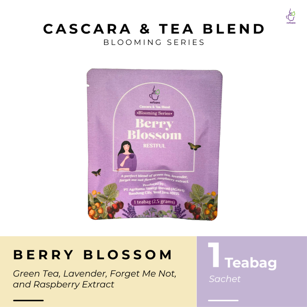 

Netisane Berry Blossom (Green Tea, Lavender, Forget Me Not Flower, dan Raspberry Extract) | Netisane Cascara Blend Blooming Series | Artisan Tea / Teh Herbal | (isi 1 tea bag)