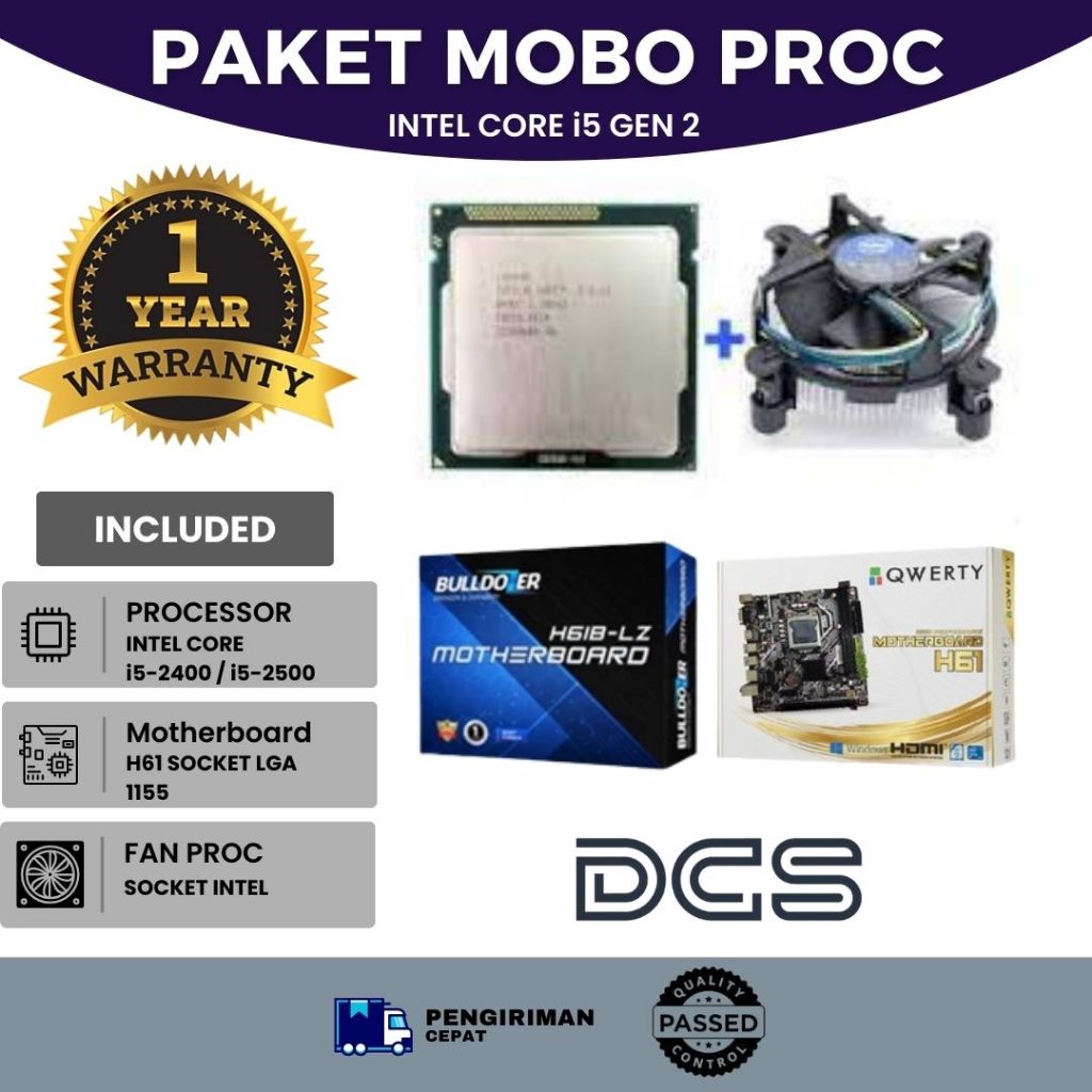 PAKET MOBO MOTHERBOARD BULLDOZER H61 INTEL CORE i5 2400 / 2500 FAN PROCESSOR