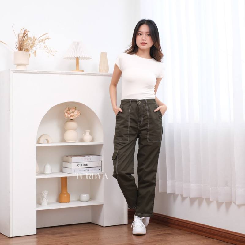 LISA CARGO LIST PANTS ARMY | CELANA CARGO WANITA