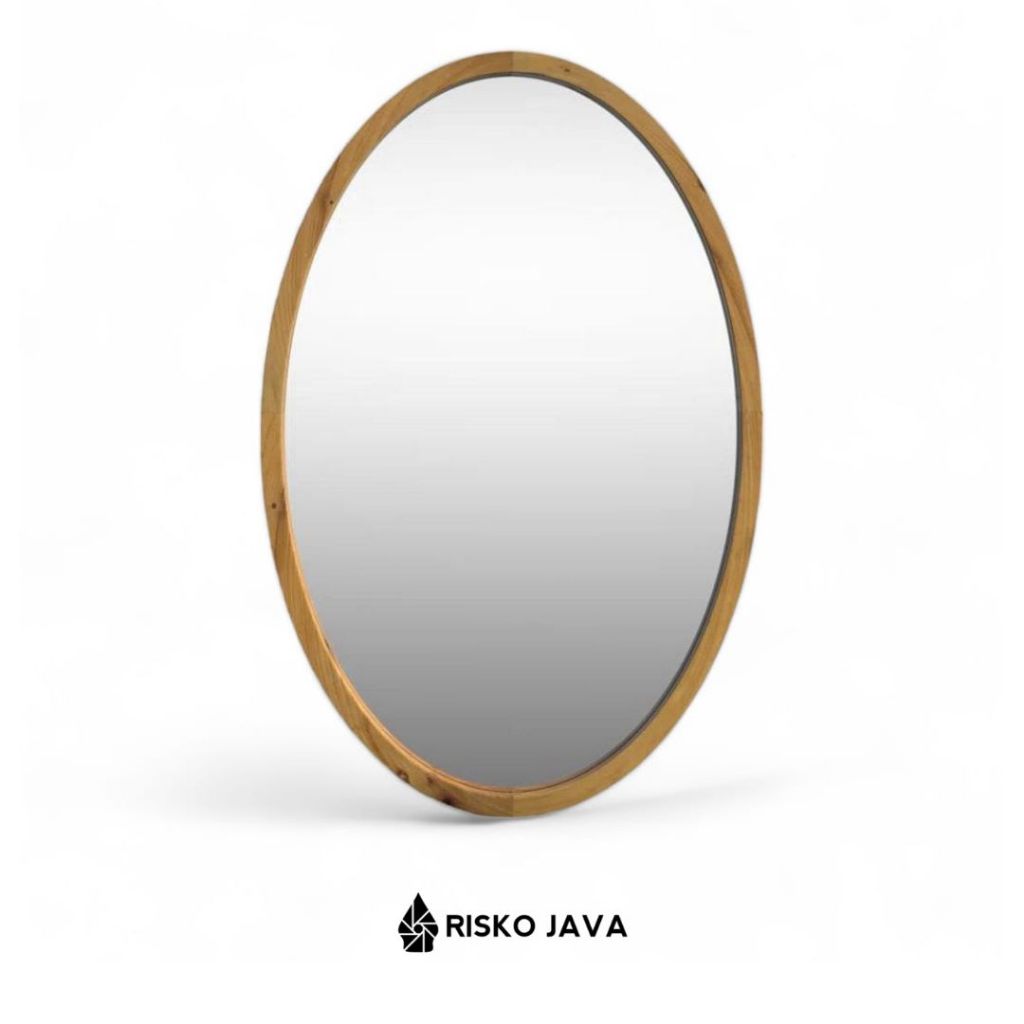 Cermin Kayu Jati / Cermin Dinding / Cermin Oval Kayu Jati Minimalis / Cermin Hiasan Dinding | AMELIA