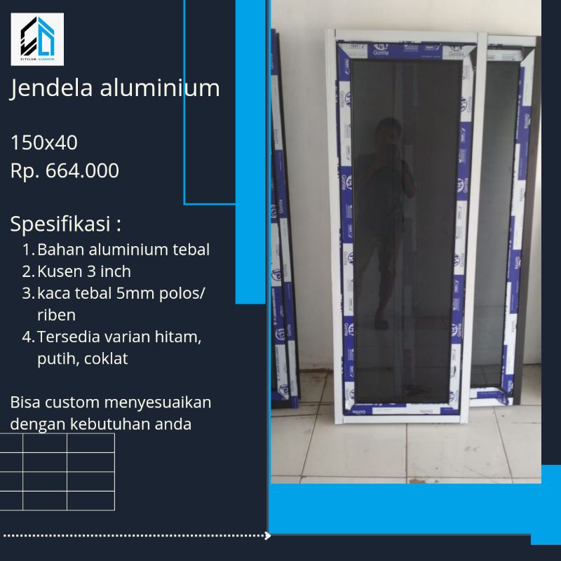 jendela aluminium ukuran 150x40