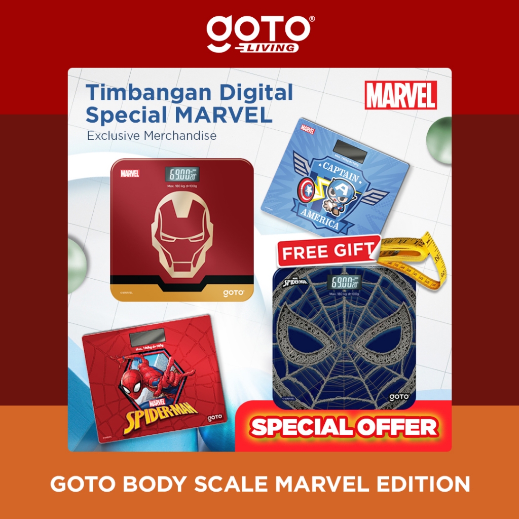 Goto Malaga Qubi X Marvel Timbangan Berat Badan Digital Kaca 180 kg