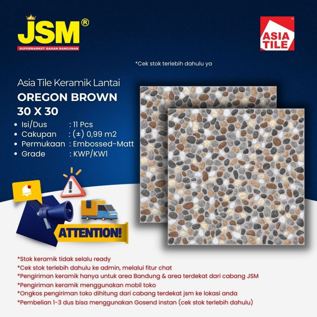 Asia Tile Keramik Lantai Oregon Brown Matt 30x30 - JSM Supermarket Bahan Bangunan