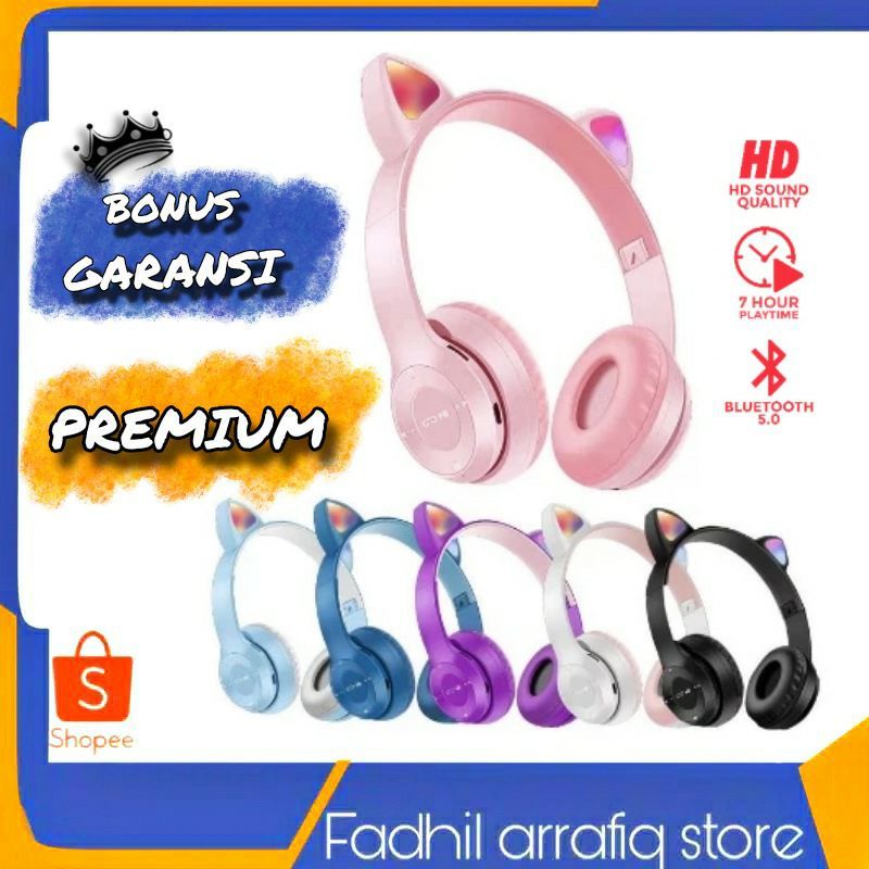 HEADSET GAMING BLUETOOTH SUPER BASS TELINGA KUCING P47M LED  | HEADPHONE TELINGA KUCING | HEADSET GA