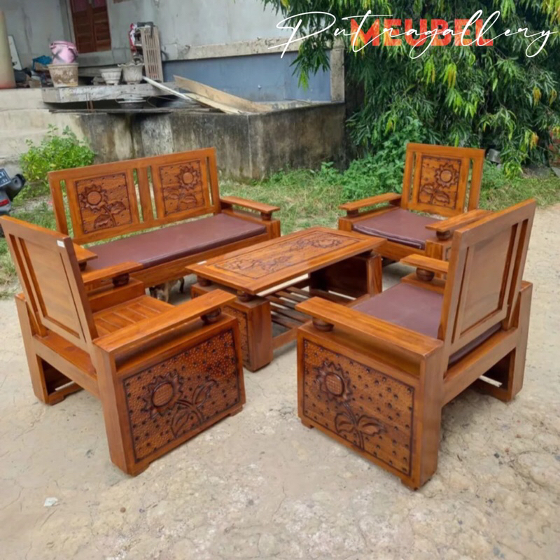 Kursi Tamu Koper Bola + Busa Matras Full Kayu Jati Jepara