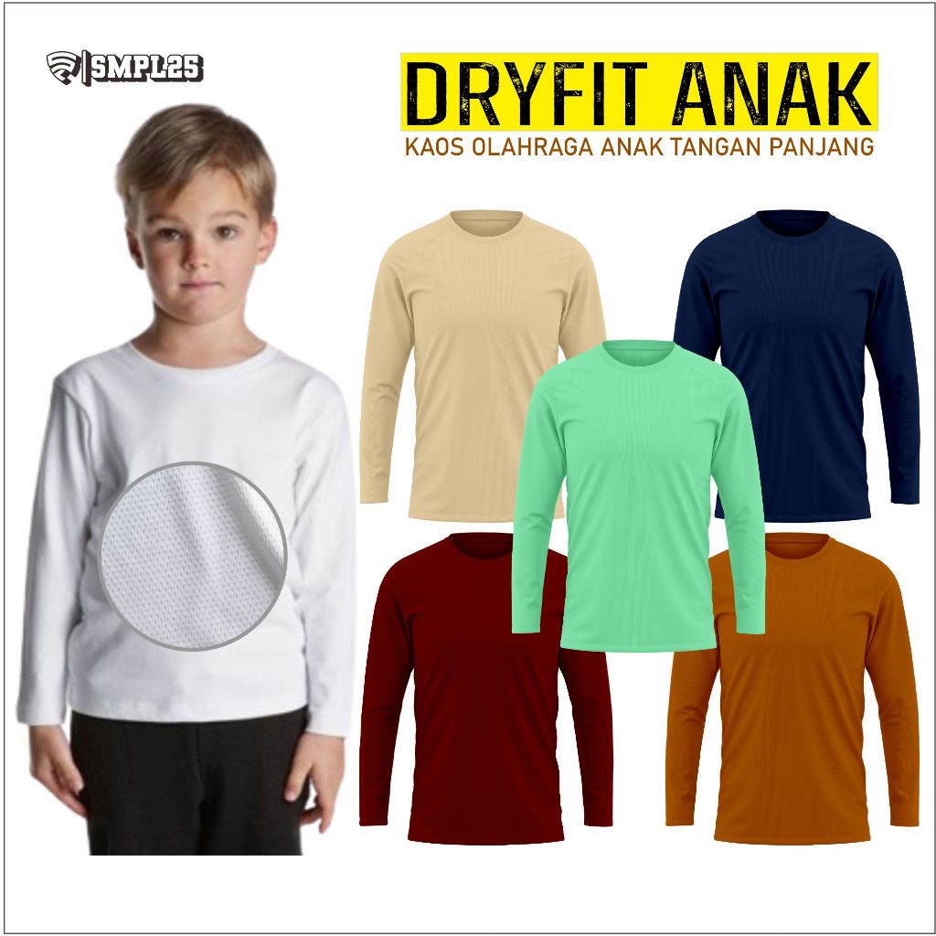 Kaos  Olahraga Anak Jersey DryFit Polos Panjang