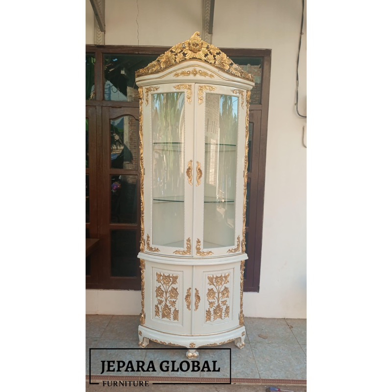 Lemari Hias sudut jati duco termurah - lemari sudut jati - lemari pajangan jati - lemari pojok jati