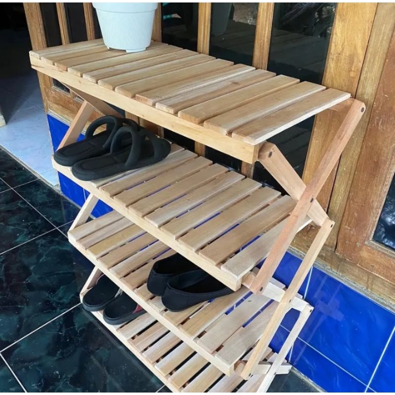 RAK SEPATU 4 SUSUN KAYU ZIGZAG TEMPAT SEPATU LIPAT SERBAGUNA RAK POT MINIMALIS