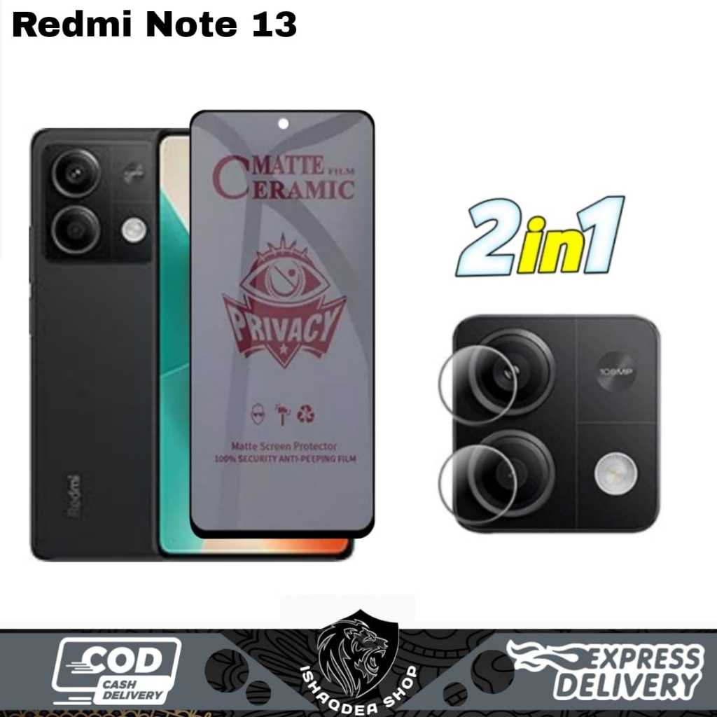 2IN1 Tempered Glass Privacy Anti Spy REDMI NOTE 13 4G 13 PRO 4G 5G Bonus Lensa Camera