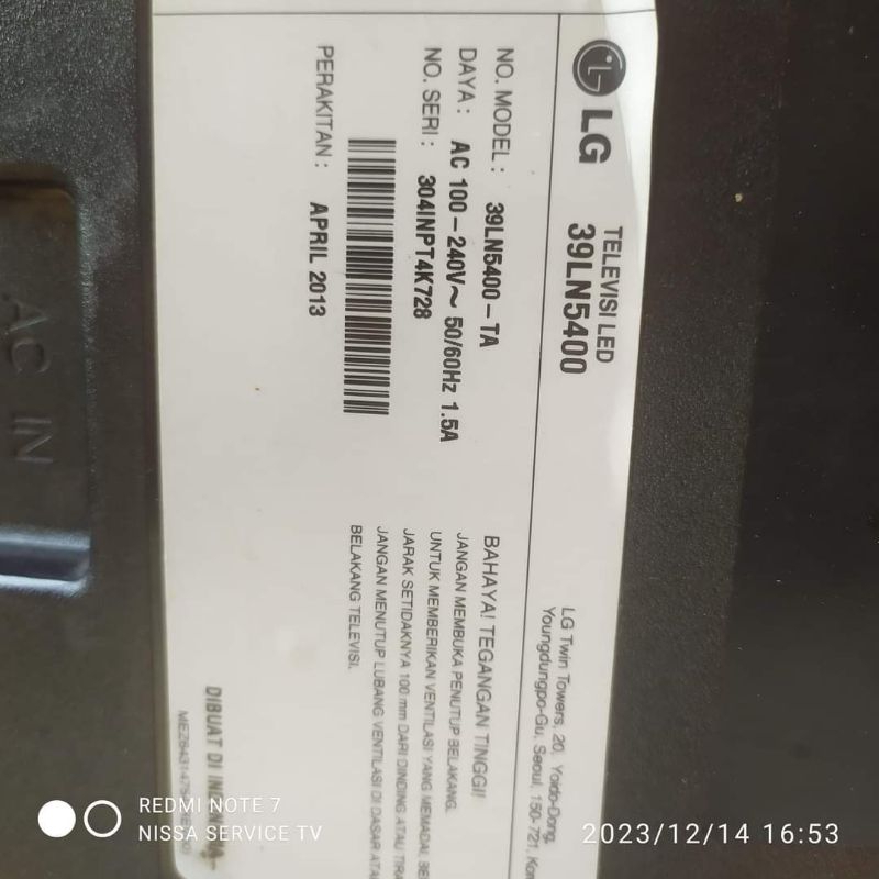 T con Tcon Ticon board logic tv LED LG 39LN5100-39LN5400. Original. Copotan normal. 