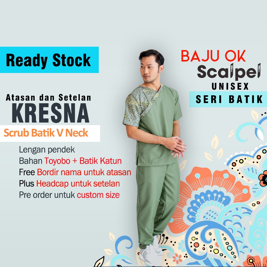 [FREE BORDIR NAMA] SCRUB BATIK / SCRUB DOKTER BATIK / SCRUB BATIK KEKINIAN - KRESNA UNISEX