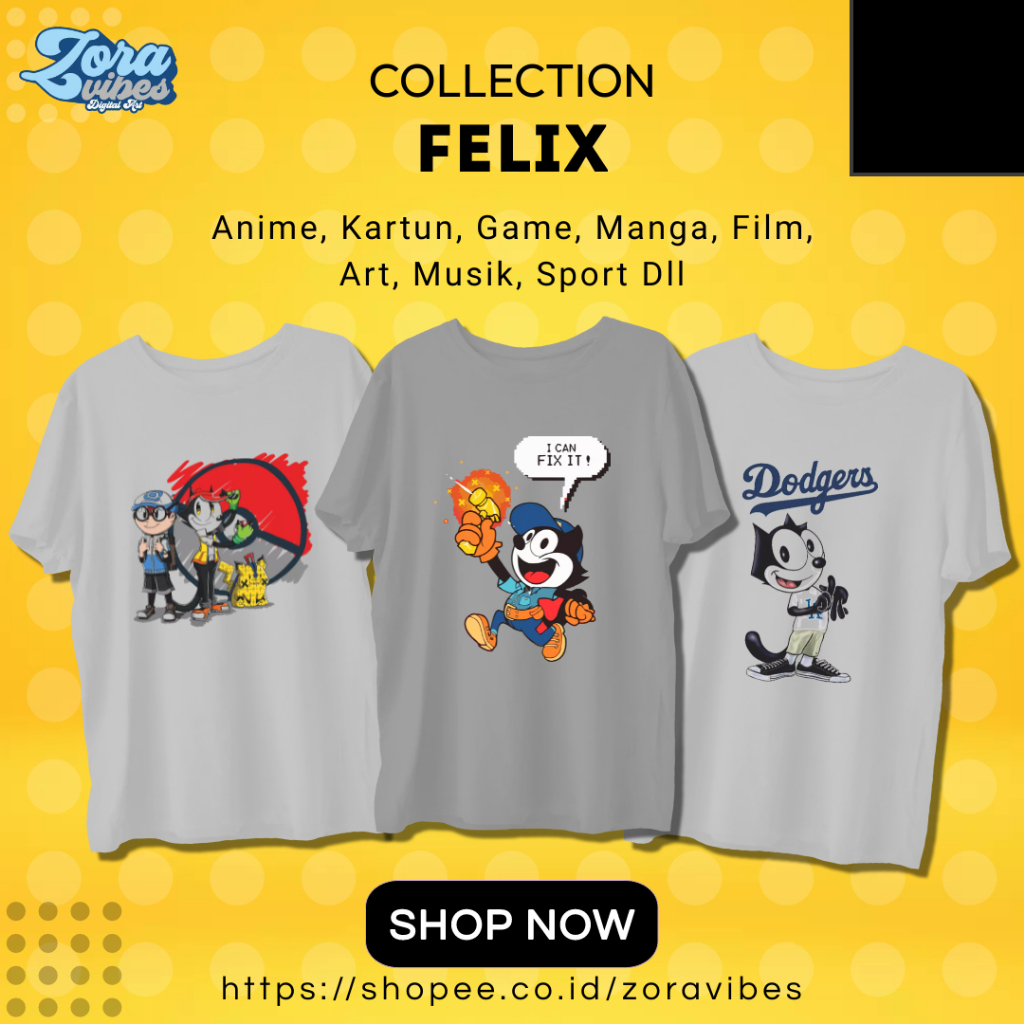 T SHIRT FELIX THE CAT MOVIE - KAOS BAJU FELIX THE CAT