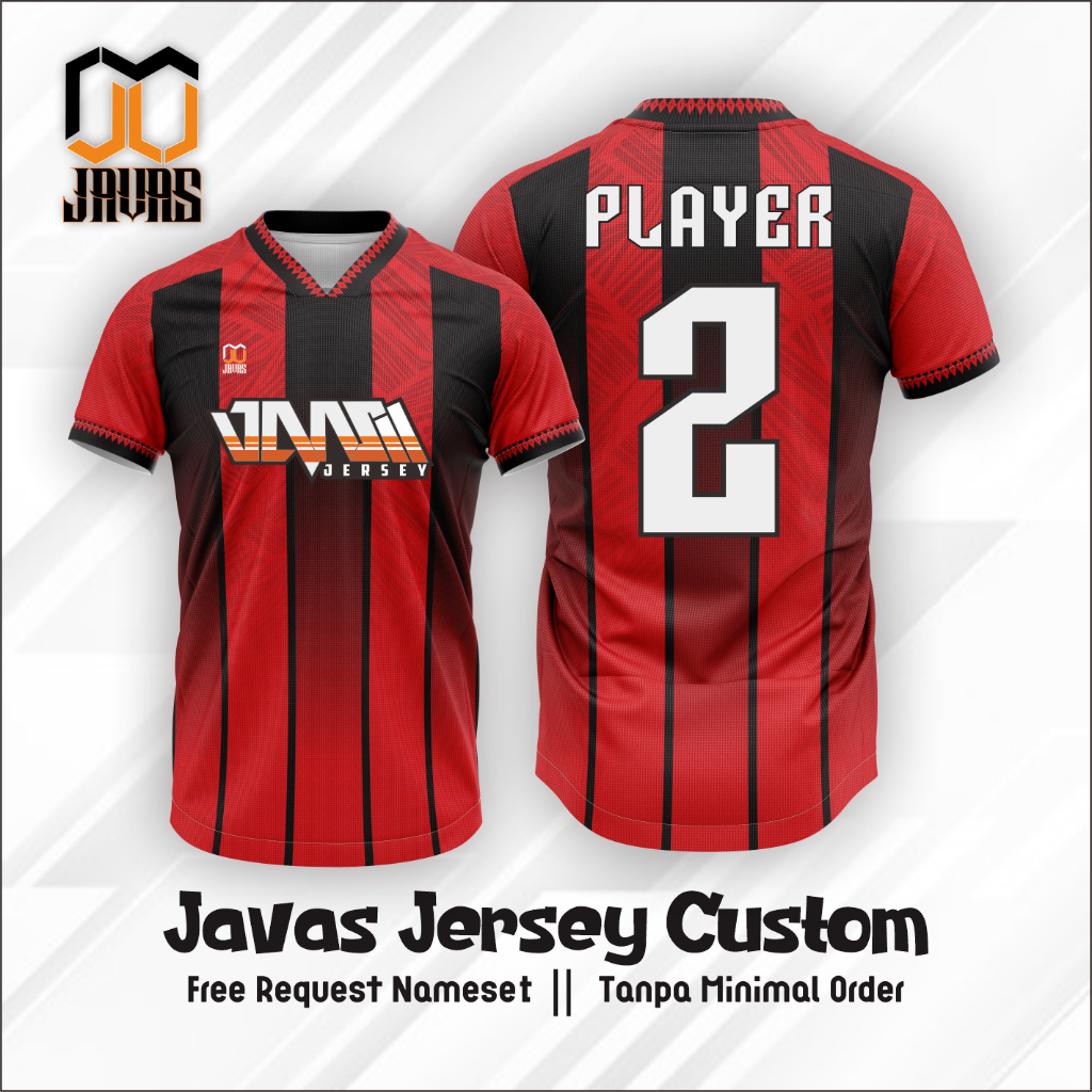 Baju Kaos Jersey Futsal Sepak Bola Merah Hitam Custom Full Print