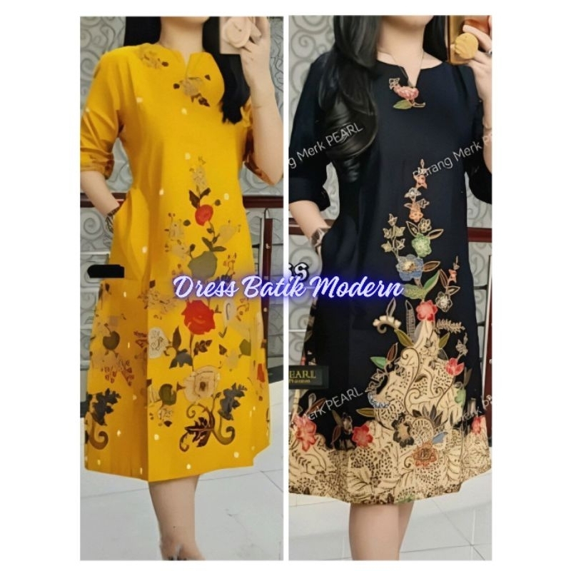 Dress Batik Kain Unggul Jaya Lengan 3/4 Panjang Midi