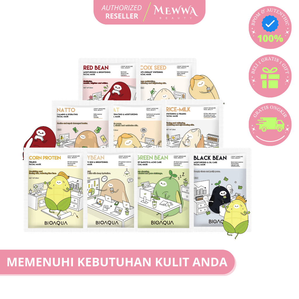[ 50PCS ] Paket Usaha BIOAQUA Masker Wajah Cereal Sheet Mask - Biji Buah Face Mask 25ml Masker Muka 