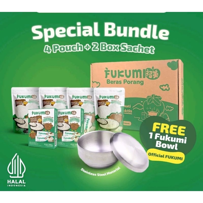 

Fukumi Special Bundle 4 kg fukumi pouch + 2 box fukumi sachet + 1 mangkok fukumi stainless steel
