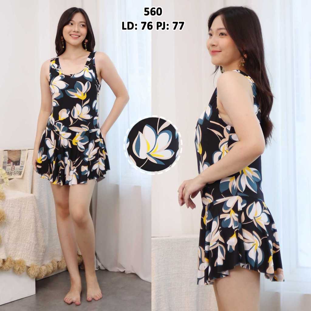 Porralo Swimsuit Baju Renang Dress Terusan Motif Bunga Code 560