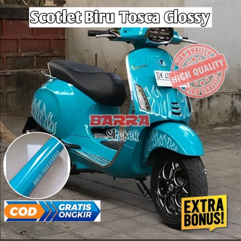 Sticker scotlite motor biru toska glossy skotlet motor scotlet turquoise blue sekotlet motor biru to