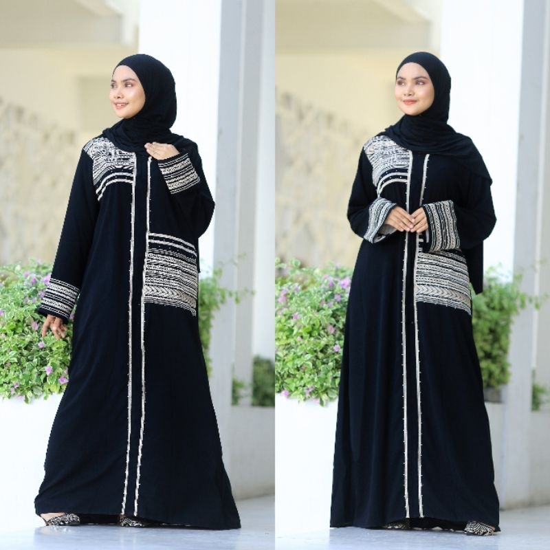 GAMIS HITAM ABAYA BORDIR AROFAH BUSUI JETBLACK TERMURAH DI SHOPEE
