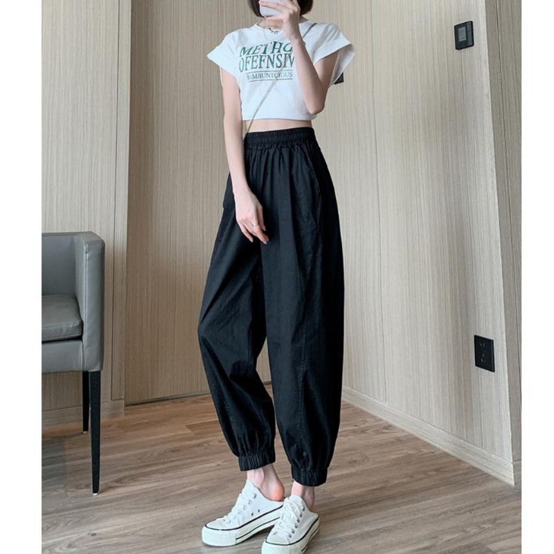 9930 Celana panjang polos SANDRA LOOSE JOGGER PANTS hitam putih mocca Korea Korean style wanita prem