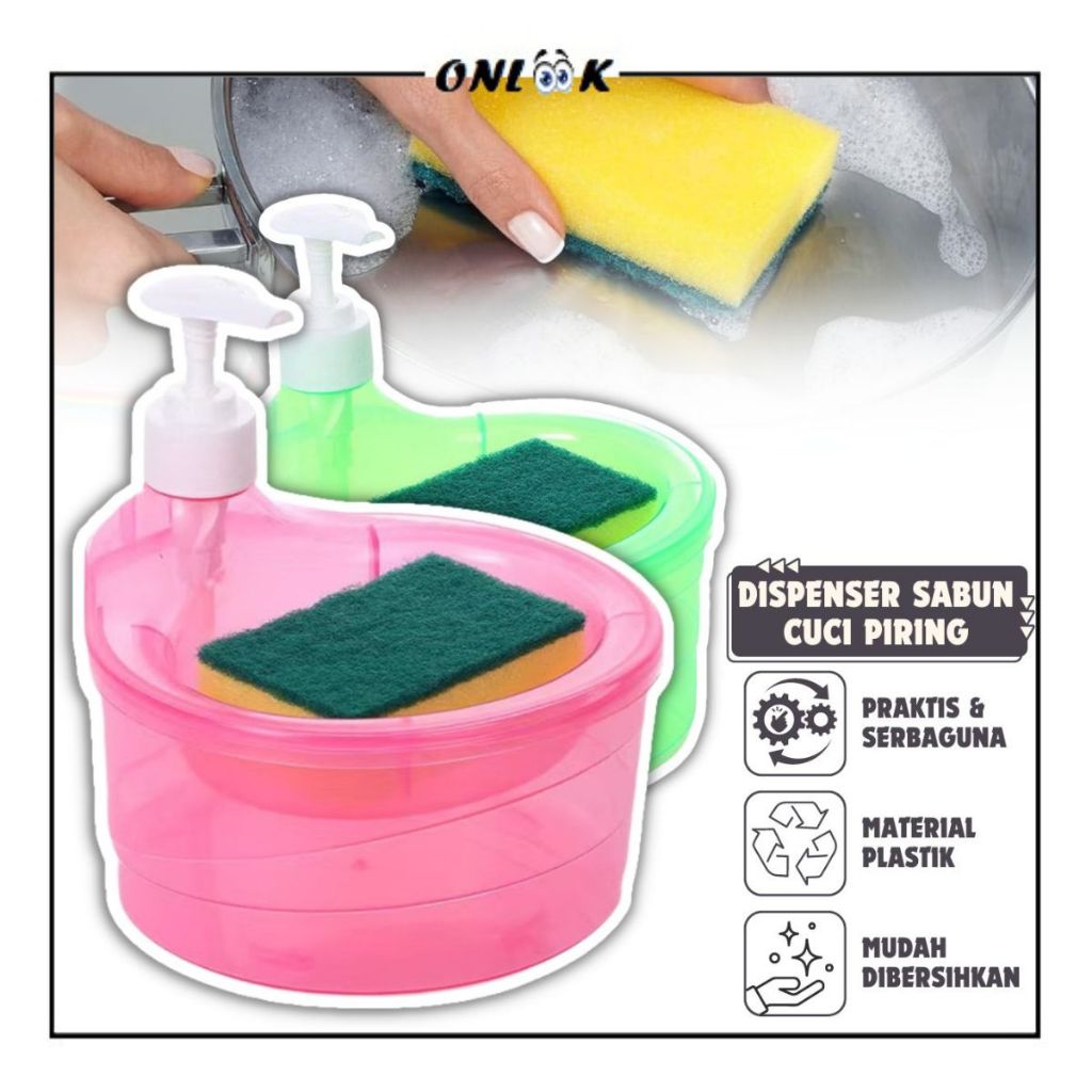Tempat Sabun Cuci Piring Viral 1000ml+Spons/Wadah Sunlight Model Bulat & Persegi/Dispenser Botol Soa