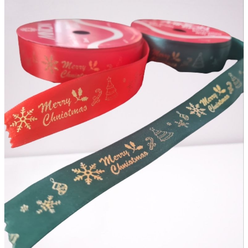 

Pita Satin/Pita Kain Roll lebar 2,5 cm motif Christmas