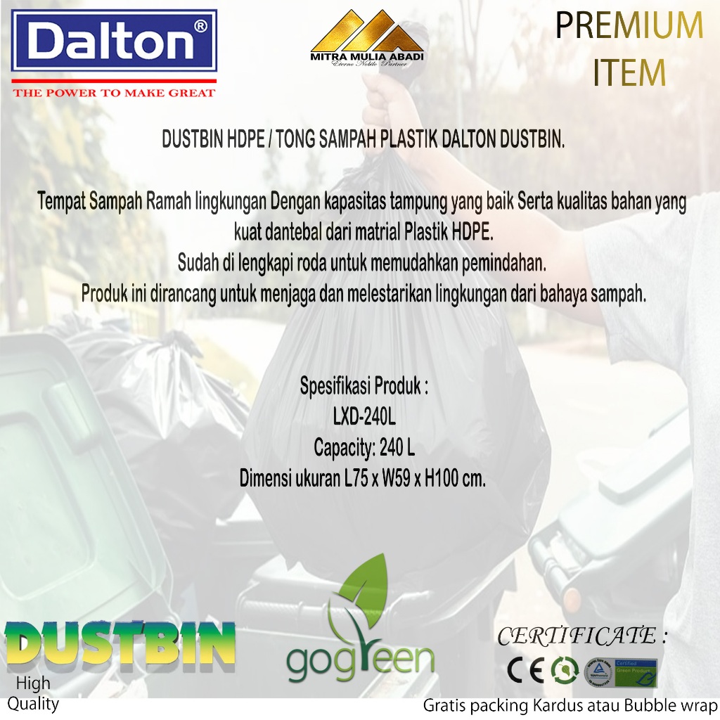 ID TEMPAT SAMPAH RODA BESAR 240 LITER DALTON HPDE / DUSTBIN / BAK SAMPAH DALTON