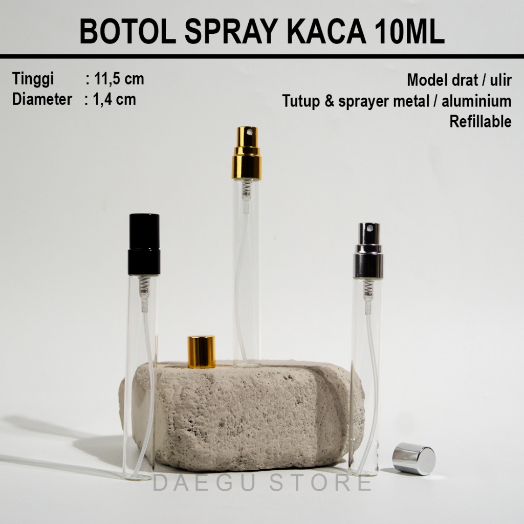 Botol 10ml Spray Kaca - Sprayer & Tutup Metal / Aluminium untuk Parfum