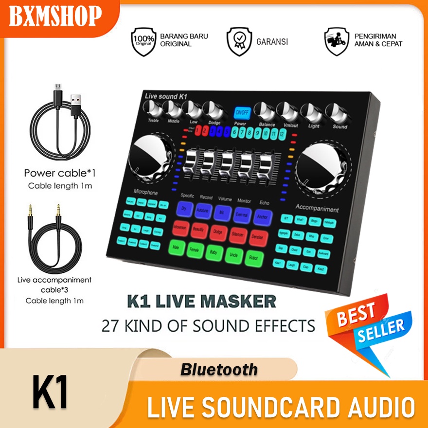 Promo Sound Card K1 Live Audio Mixer Audio USB External SoundCard Bluetooth Recording Broadcast ISH