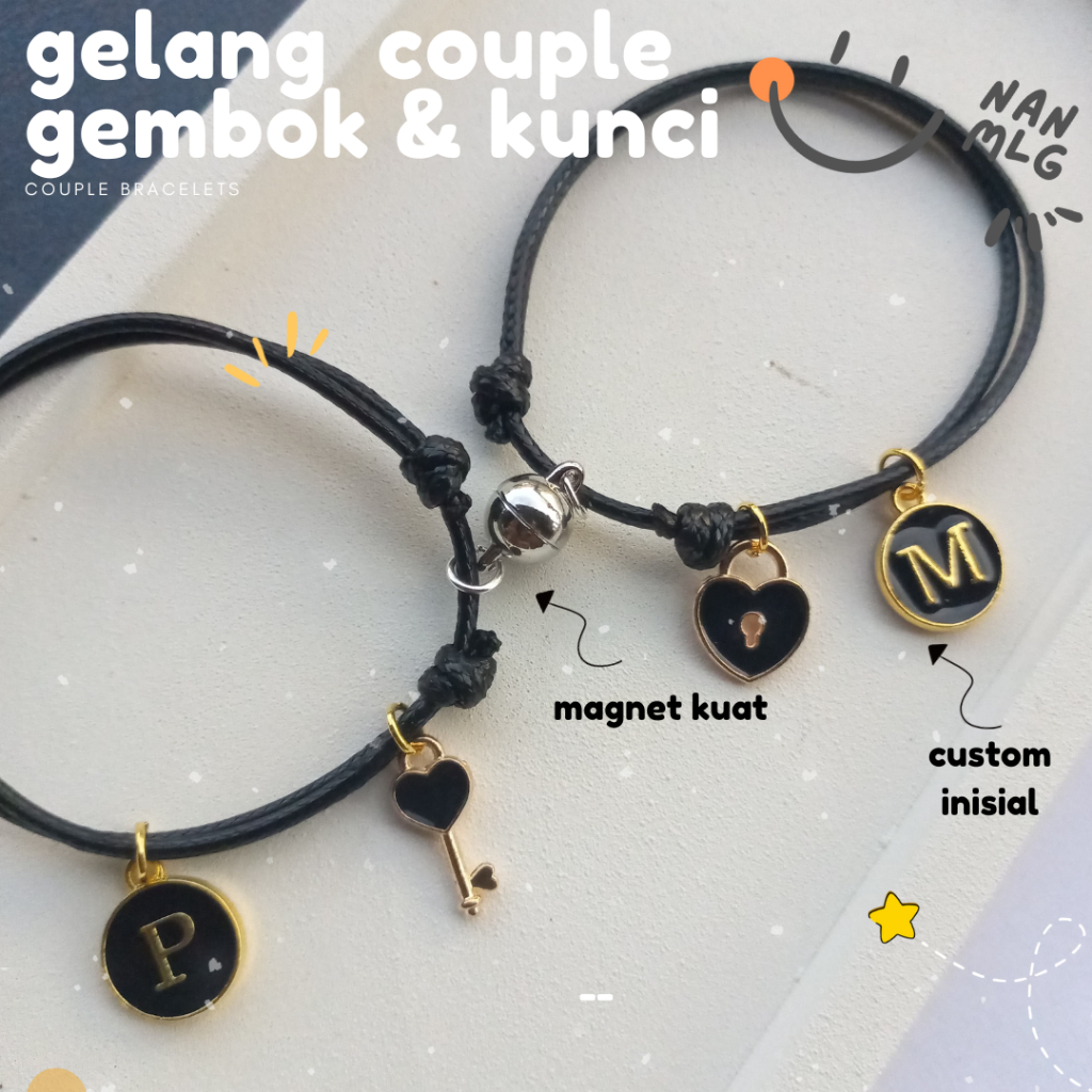 Gelang Couple CUSTOM INISIAL gembok kunci 1pasang (2gelang) nan.mlg