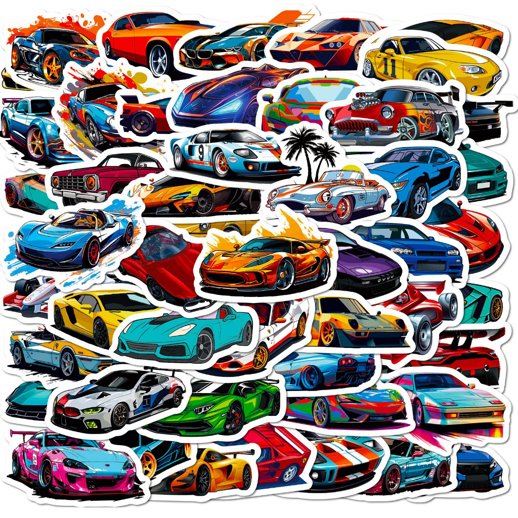 

50pcs Die Cut Sticker Mobil Balap Supercar DIY Laptop Handphone Koper Motor Bahan Vinyl Tahan Air