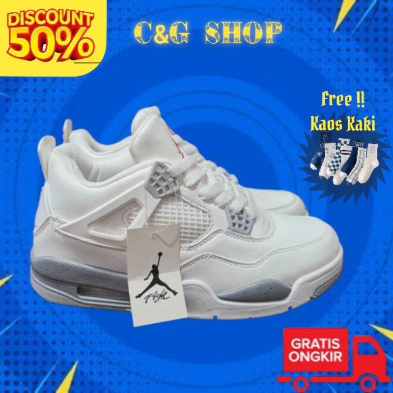 Sepatu Sneakers Pria Wanita Jordan 4 White Oreo