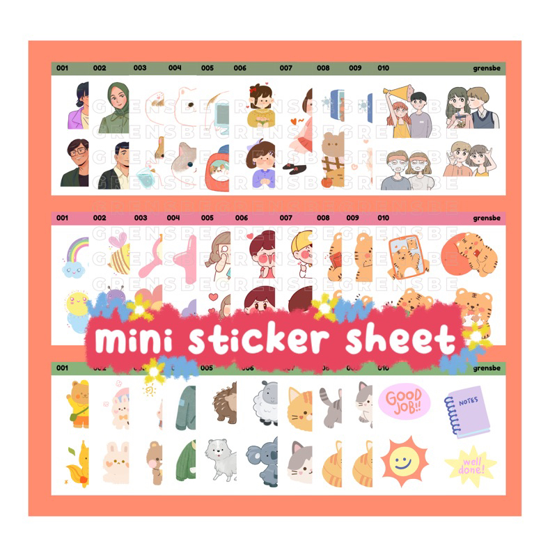 

mini sticker sheet journal planner bujo scrapbook aesthetic cute no cut 6x6 cm isi 10 pcs