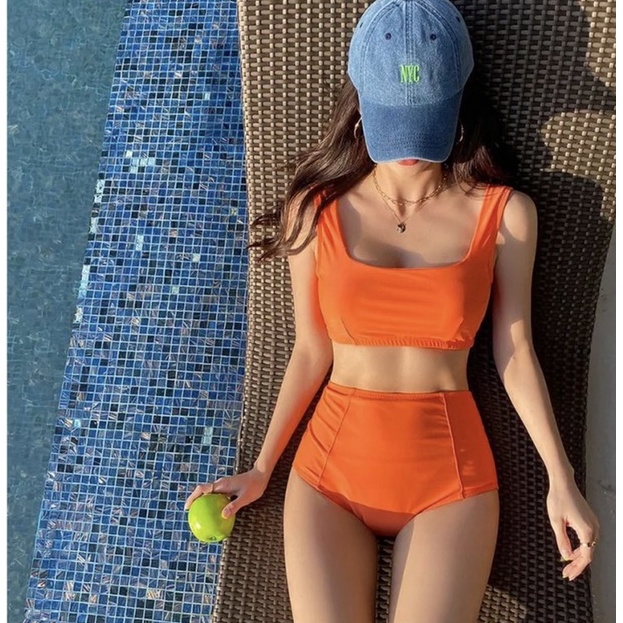 Hemat Besar Belanja dengan Senang Hati Bikini high waist wanita ZETTA Bikini Set Baju renang wanita two piece high waist orange coklat baju renang korea style