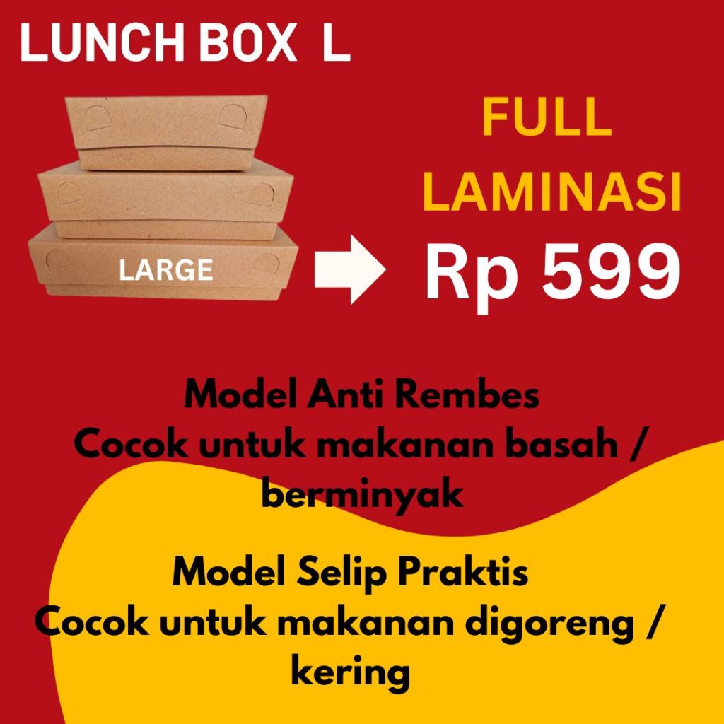 

Paper lunchbox lunch box kardus kotak kemasan kraft coklat ukuran L / Large