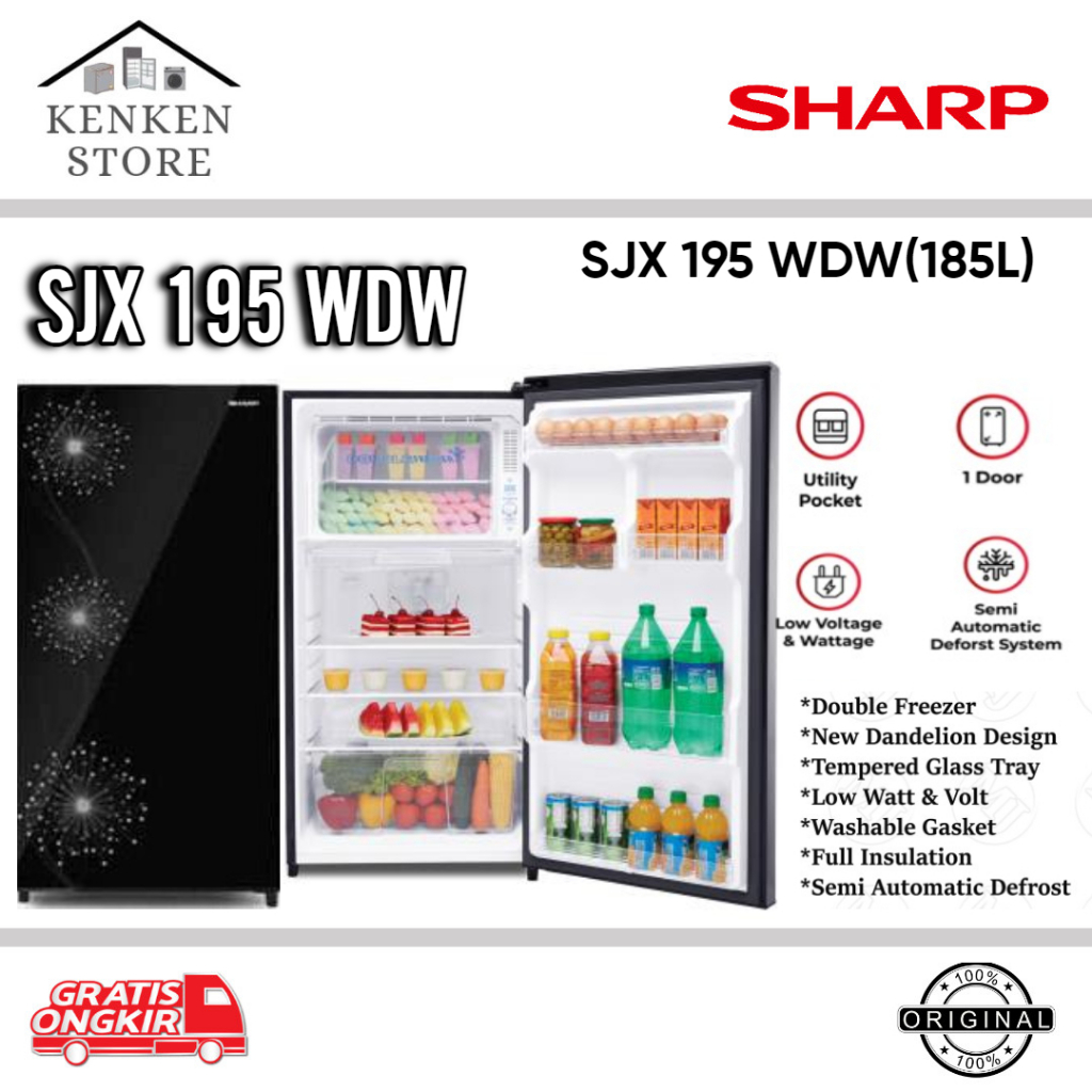 KULKAS SHARP 1 PINTU SJX-197WDW DOUBLE FREEZER