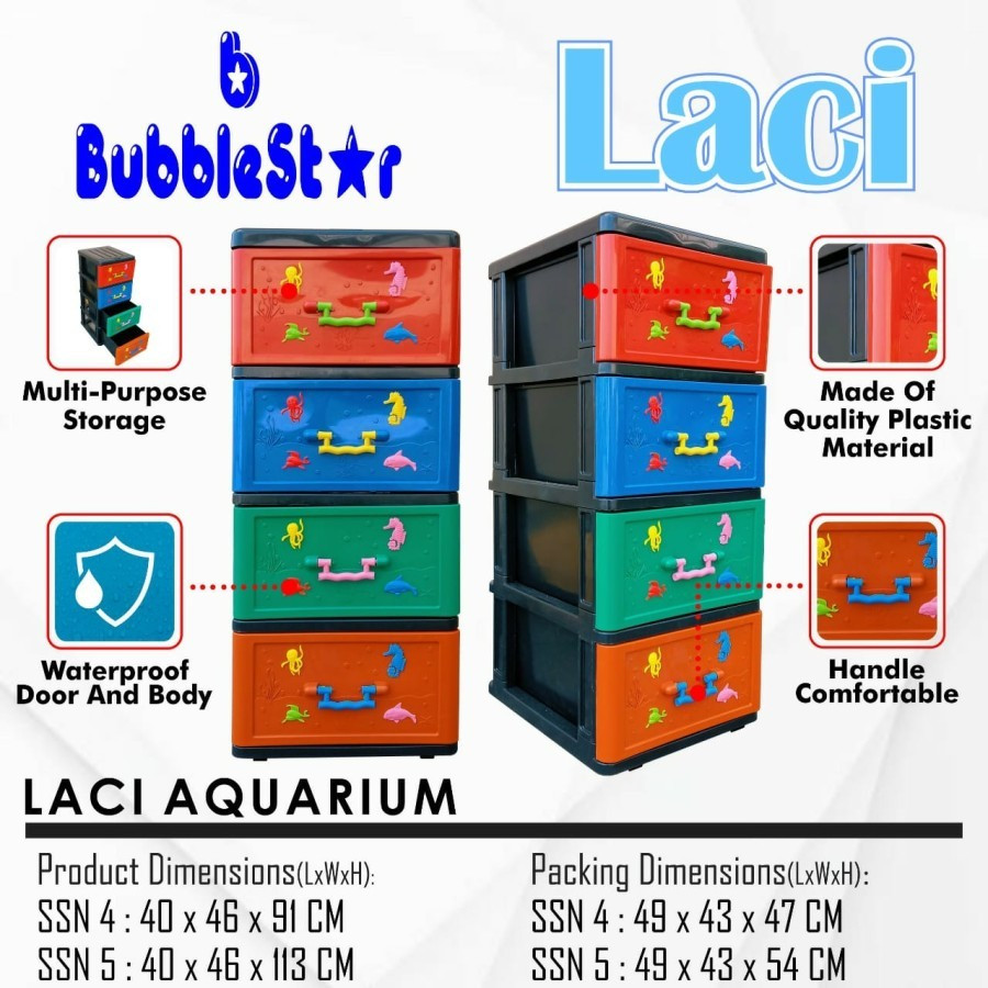 BUBBLE STAR Laci lemari plastik Susun 4, Lemari Laci Plastik Storage box Lemari Plastik Kotak penyim