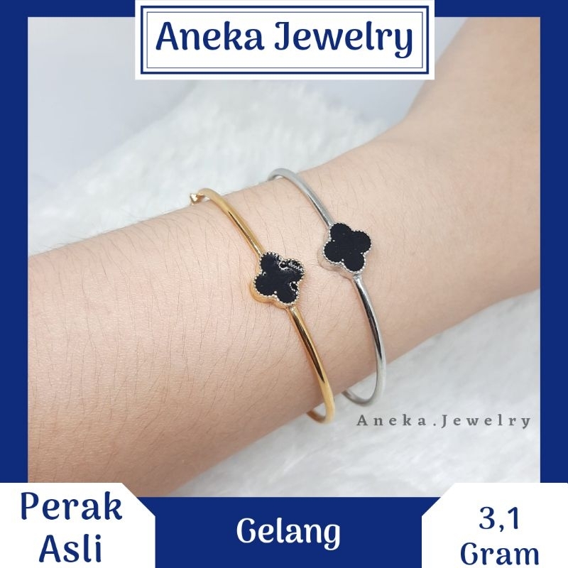 Gelang Bangle VanCleef Variasi, Sepuh Emas Kuning Perak, Perak Asli 925