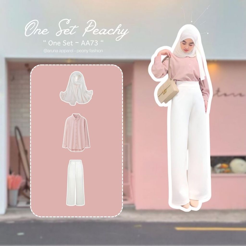 Peachy One Set OOTD Wanita Hijab Korean Style One Set Wanita Kekinian Outfit Cewe Lucu Setelan Anak 