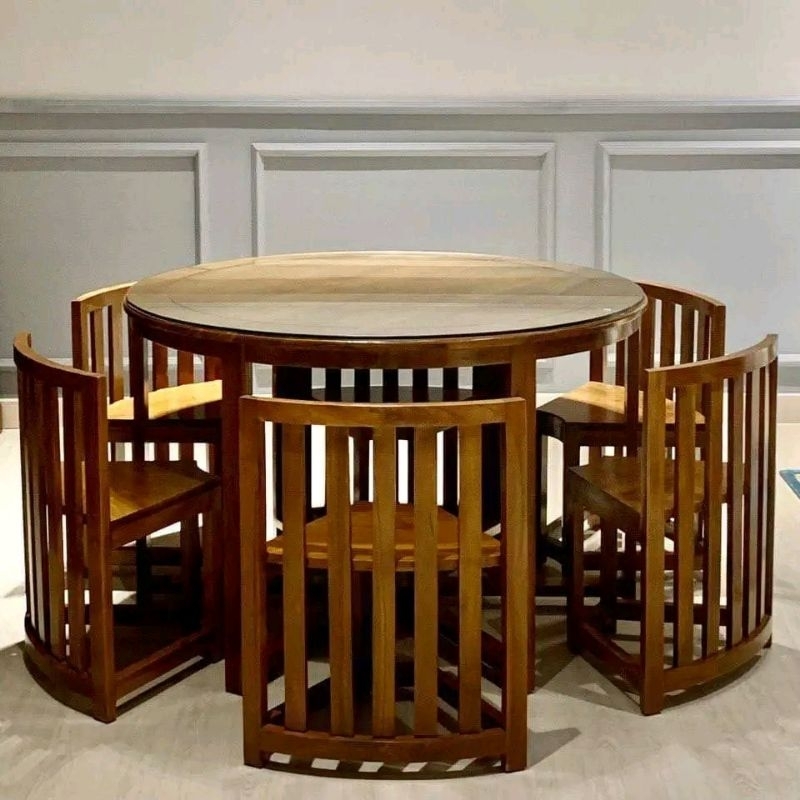 meja makan bundar minimalis kayu jati jepara