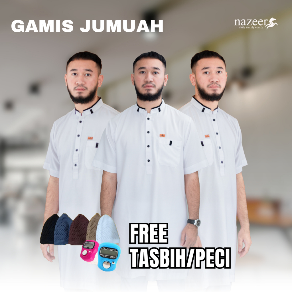 Setelan Baju Celana Koko Gamis Jumuah Nazeer / Gamis Pria Lengan Pendek / Koko Gamis Polos