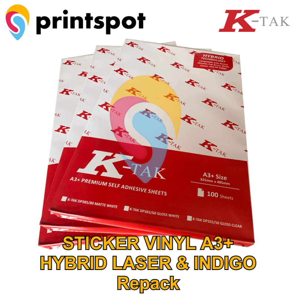 

Ktak Sticker Vinyl A3+ PP Film K-Tak Hybrid Laser Toner dan Indigo Stiker Label Kemasan Anti Air - Repack