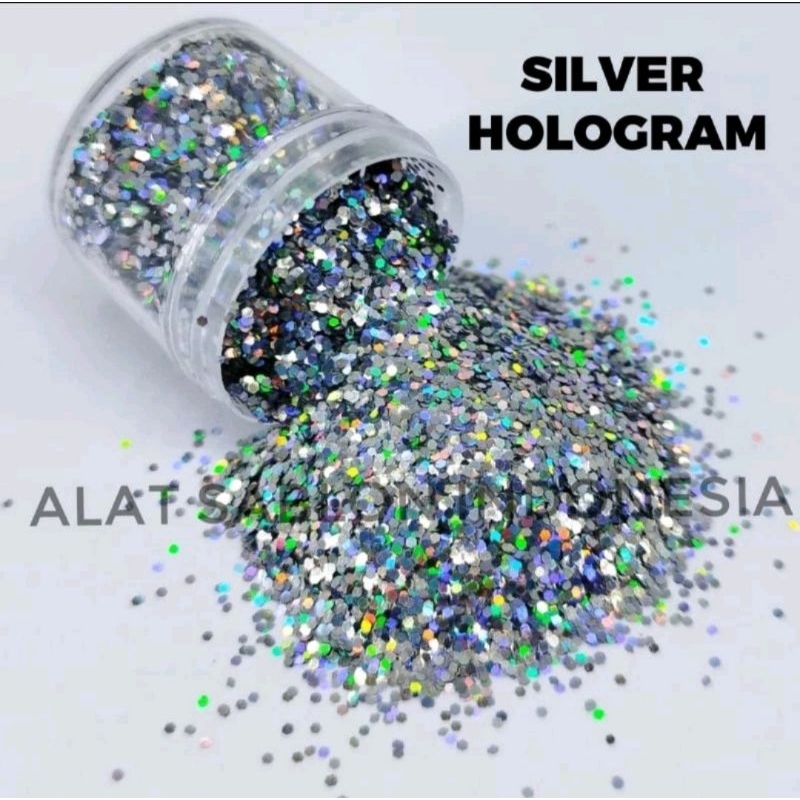 SILVER HOLOGRAM GLITTER KASAR BUBUK GLITER 1KG 1/32