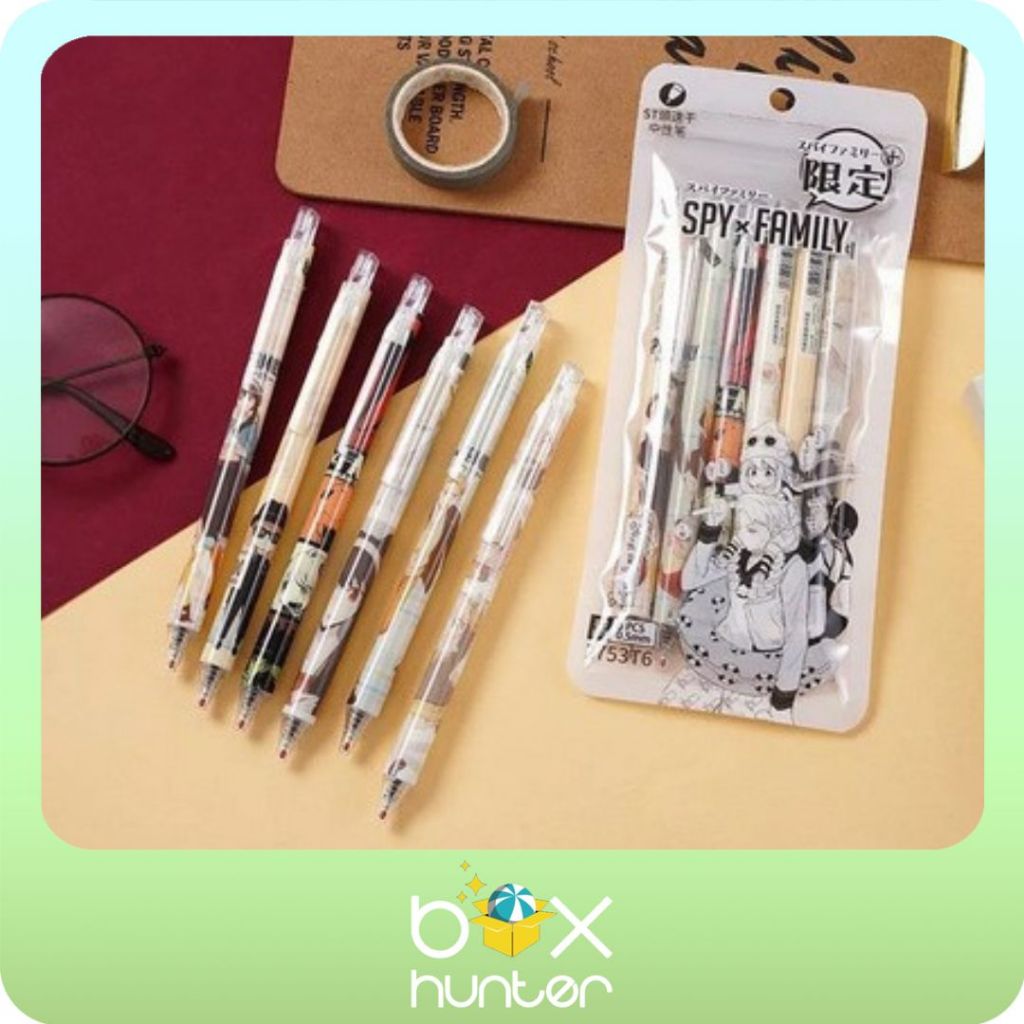 

6 Pulpen SPY x FAMILY Pulpen Tinta Gel Hitam 0.5mm 6 pcs | Pulpen Anime Anya Forger