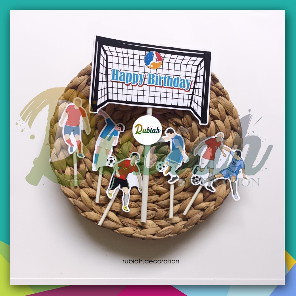 Custom Topper cake Nama Foto karakter Bola 2 / Hiasan Kue ulang tahun sepak bola