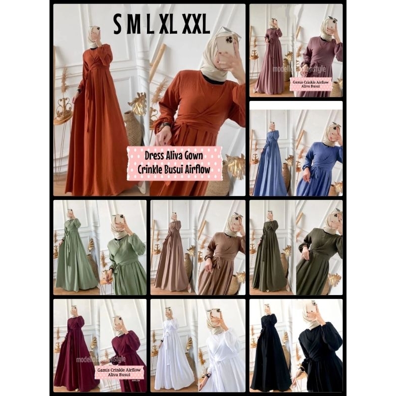 GAMIS DRESS CRINKEL AIRFLOW BUSUI S M L XL XXL JUMBO/BAJU MAXY CRINGKEL BUSUI REMAJA LEBARAN WARNA P