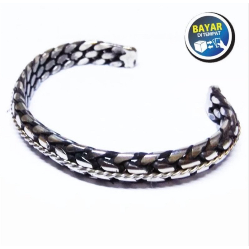 NEW/ Gelang pria monel- Rajut papua motif anyaman sisik ular/ titanium anti karat selamanya /monel /