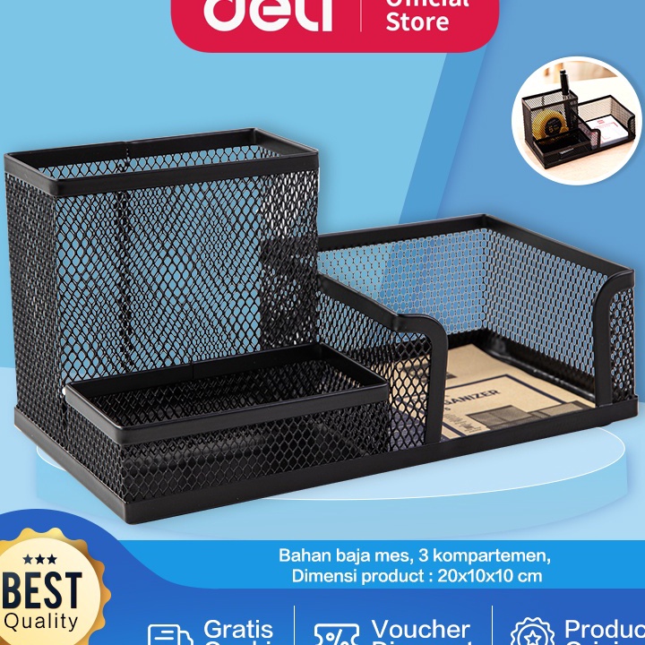 

Baru Deli Tempat Alat Tulis Pengatur Meja 3 Comp 215 75 53mm 28 gram E9175