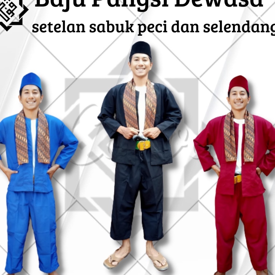MODEL AJD842 Baju Pangsi Dewasa Setelan Sabuk Peci Selendang Baju Pangsi Lengkap Baju Pangsi Dewasa 
